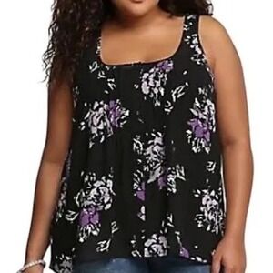 Torrid Black Floral Georgette Sleeveless Button Front Blouse Purple Plus Size 3